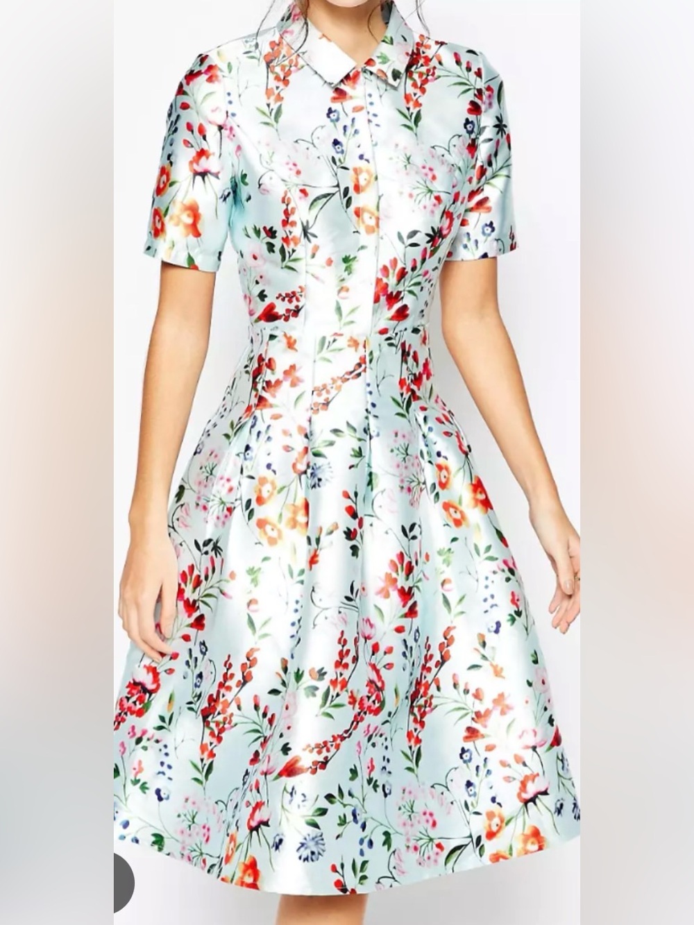 ASOS Chi Chi London taffeta sateen Light Blue Floral Fit-and-Flare Dress 2